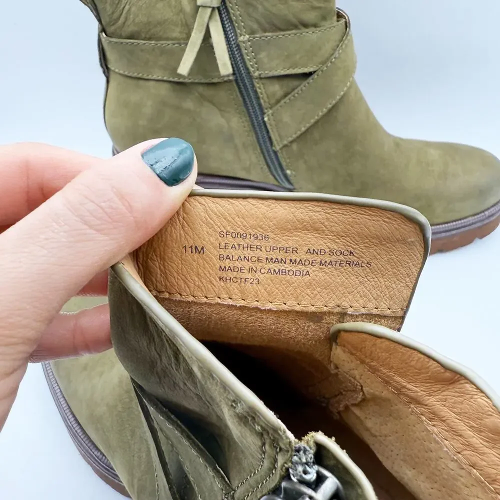 Sofft Womens Jenine Moto Ankle Boots Size US 11 Green Leather Block Heel NIB